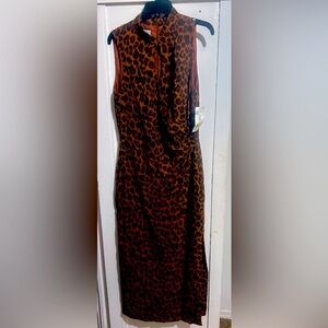 Sleeveless Leopard Midi Dress in Brown - Elegant Animal Print